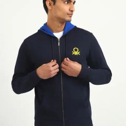 United Colors of Benetton Navy Slim Fit Hooded Sweatshirt-image-94