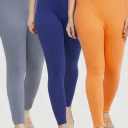 Gracit Grey & Blue Mid Rise Leggings - Pack Of 3-image-89