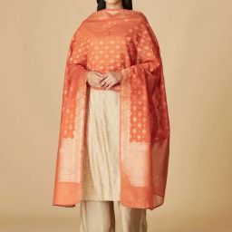 Fabindia Peach Cotton Woven Pattern Dupatta-image-68