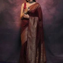 Anjaneya Sarees Maroon Banarasi Silk Saree with Unstiched Blouse-picture-11