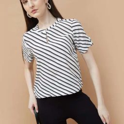 Code By Lifestyle Off White Regular Fit Striped Top-image-70