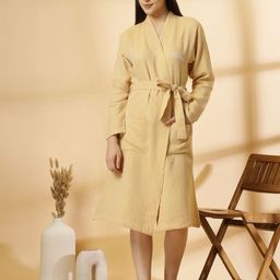 KLOTTHE Checked Pure Cotton Bath Robe With Belt-image-42