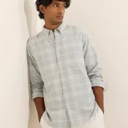 WES Casuals by Westside Light Blue Checkered Relaxed-Fit Cotton Shirt-image-72