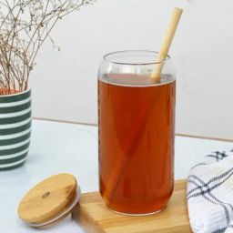 Femora Solid Transparent Glass Coffee Mug with Wooden Lid and Wooden Straw (500ml)-image-17