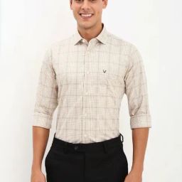 Allen Solly Beige Cotton Slim Fit Checks Shirt-image-97