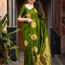 Anjaneya Sarees Green Banarasi Silk Saree with Unstiched Blouse-picture-43