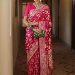 Anjaneya Sarees Pink Banarasi Silk Saree with Unstiched Blouse-image-97