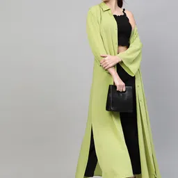 SASSAFRAS Women Fluorescent Green Solid Longline Shirt Style Shrug-52