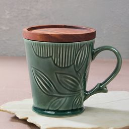 Fabindia Green & Brown Floral Printed Ceramic Glossy Mugs Set of Cups and Mugs-33