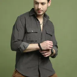Indian Needle Grey Regular fit Plain Shirt-image-51
