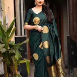 Anjaneya Sarees Green Banarasi Silk Saree with Unstiched Blouse-image-42