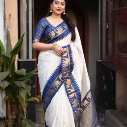Anjaneya Sarees Blue Banarasi Silk Saree with Unstiched Blouse-image-62