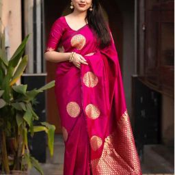 Anjaneya Sarees Pink Banarasi Silk Saree with Unstiched Blouse-picture-40
