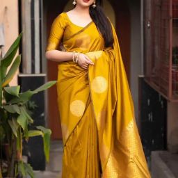 Anjaneya Sarees Yellow Banarasi Silk Saree with Unstiched Blouse-picture-10