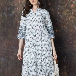 Melange By Lifestyle Blue Cotton Regular Fit Printed Kurta-picture-12