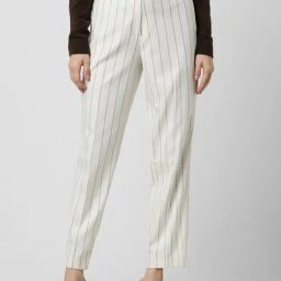 Van Heusen White Striped Formal Pants-image-66