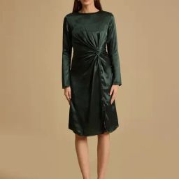 Kazo Green Solid Knee Length Dress-image-36