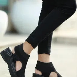 Shoetopia Women's Black Ankle Strap Wedges-image-92