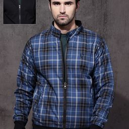 Roadster Men Blue & Black Checked Reversible Bomber Jacket-10