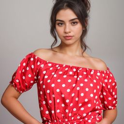 Classy Hangers Polka Dot Print Off-Shoulder Puff Sleeve Bardot Top-picture-15