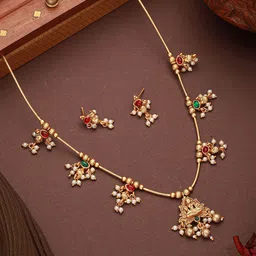 Saraf RS Jewellery Gold-Plated American Diamond Stone Studded & Beaded Jewellery Set-10
