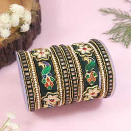 I Jewels Set Of 10 Gold-Plated Kundan-Studded Bangles-10