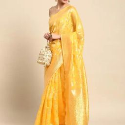 Mohey Yellow Woven Saree With Unstitched Blouse-image-32