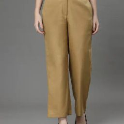 KASSUALLY Mustard Regular Fit High Rise Trousers-48