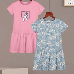 HELLCAT Girls Pink & Bluish Grey Floral Dresses-image-57