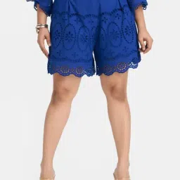 VIRGIO Blue Regular Fit Embroidered Shorts-picture-32