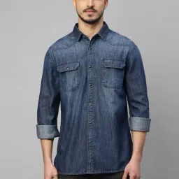 Royal Enfield Indigo Blue Regular Fit Denim Shirt-image-99
