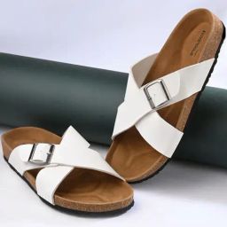 Hoversole Men's White Cork Cross Strap Sandals-picture-20