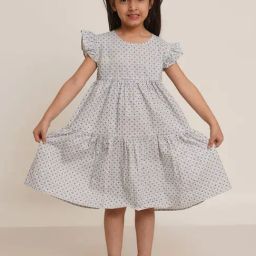 Creative Kid'S Girls White Cotton Regular Fit Printed Dress-image-100