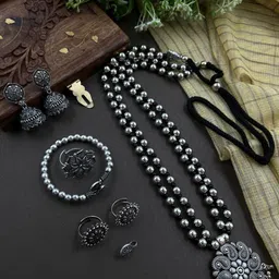 NAMAN ARTS Silver Plated Oxidised Jewellery Set-image-10