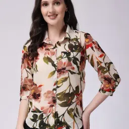 Scorpius Beige Floral Casual Shirt-image-25