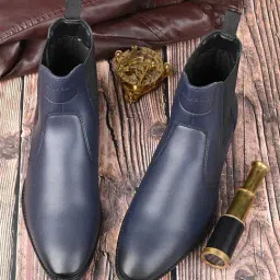 Louis Stitch Men's Prussian Blue Tan Mid-Top Slip-On Chelsea Boots-image-6
