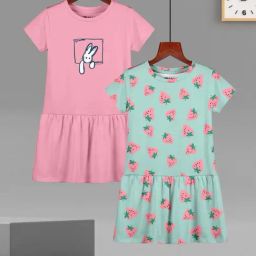 HELLCAT Girls Pink & Sea Green Printed Dresses-image-88