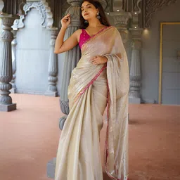 AWRIYA Ombre Embroidered Border Fusion Saree-image-76