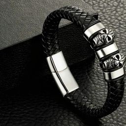 Roadster Men Leather Tribal Silver-Plated Wraparound Bracelet-picture-47