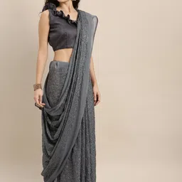 KULNAARI Sequinned Pure Georgette Saree-image-82
