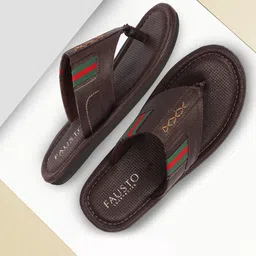 FAUSTO Men Brown & Red Thong Flip-Flops-image-15