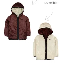 Cherry Crumble By Nitt Hyman Kids Maroon Reversible Hooded Jacket-image-36
