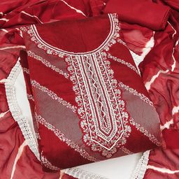 SAINOOR Floral Woven Design Beads & Stones Banarsi Silk Semi-Stitched Dress Material-image-6