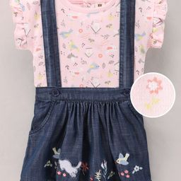 ToffyHouse Half Sleeves Tops and Skirt with Suspenders Multiprint - Blue Pink-picture-33