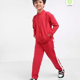 Honeyhap Premium 100% Cotton Terry Full Sleeves Solid Zipper Jacket & Joggers Set - Urban Red-picture-25