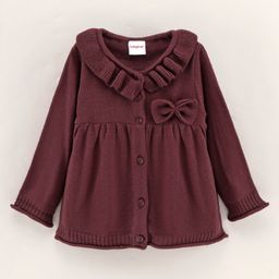Babyhug Full Sleeves Solid Sweaters with Bow Applique - Brown-image-53