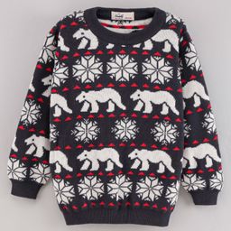 Simply Cotton Blend Knitted Full Sleeves Intarsia Printed Sweater - Blue-image-57
