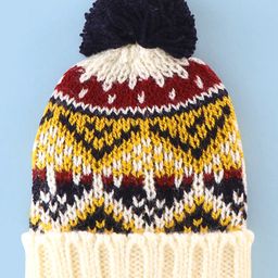 Babyhug Acrylic Elastane Woollen Cap - Red Yellow & Off White-picture-10
