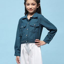 BIBA Full Sleeves Solid Jacket - Teal Blue-picture-10