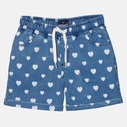 Kiddopanti Hearts Printed Roll Up Hot Shorts - Light Wash Blue-image-36